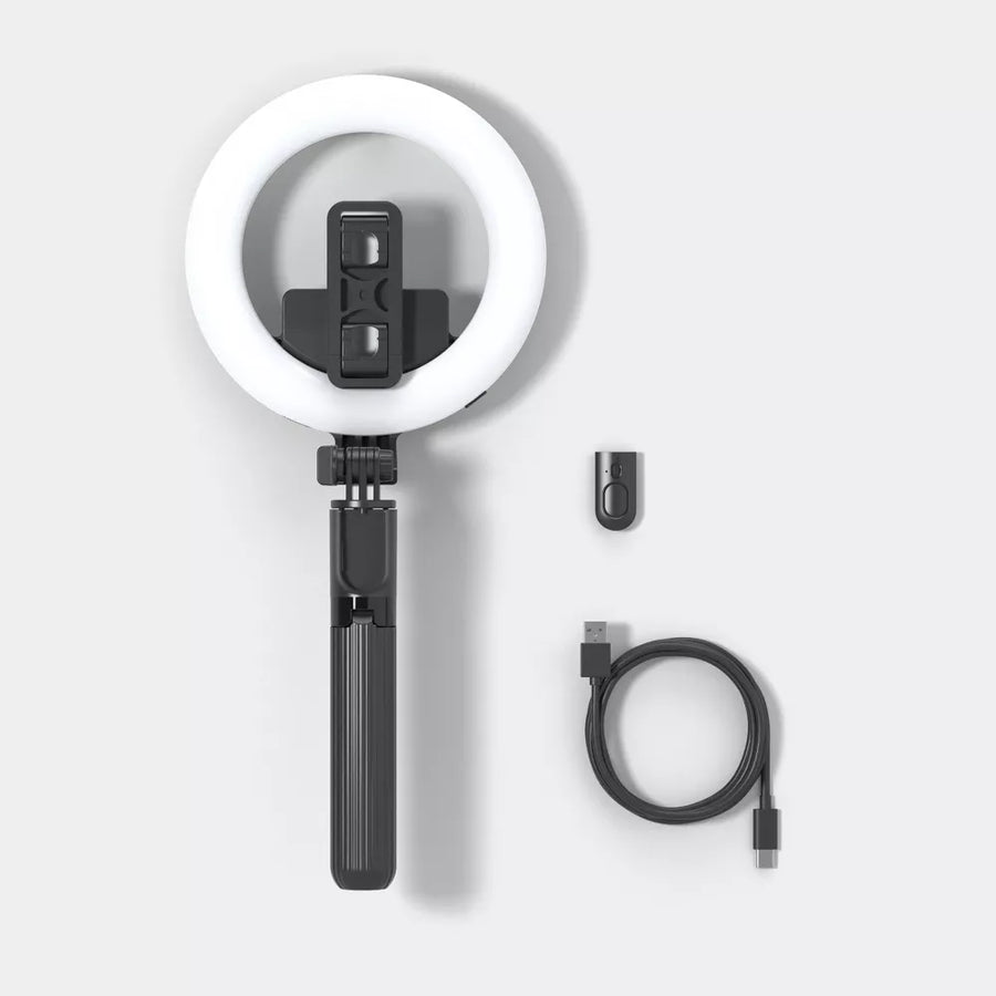 Extendable Phone Tripod Selfie Stick with Ring Light